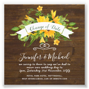 Sunflowers Change of Date Postponement Plans Note Photo Print