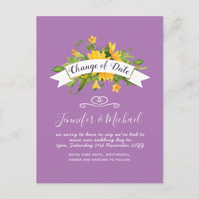 Sunflowers Change of Date Postponement Plans Note Postcard (Front)