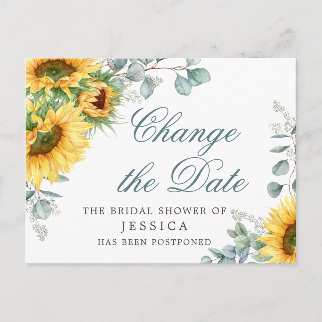 Sunflowers Change of Plans Bridal Shower Postponed Postcard (Front)