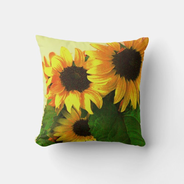 Sunflowers colourful yellow throw pillow (Front)
