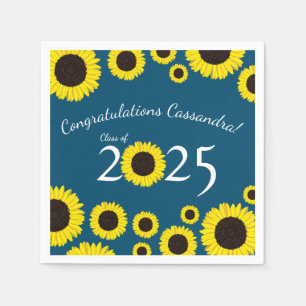Sunflowers Country Graduation Party Blue Napkin