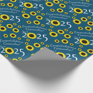 Sunflowers Country Graduation Party Blue Wrapping Paper