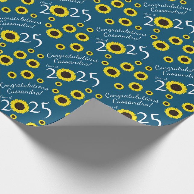 Sunflowers Country Graduation Party Blue Wrapping Paper (Corner)