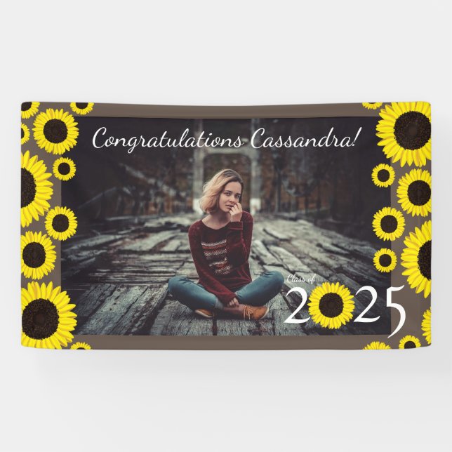 Sunflowers Country Graduation Party Brown Banner (Horizontal)