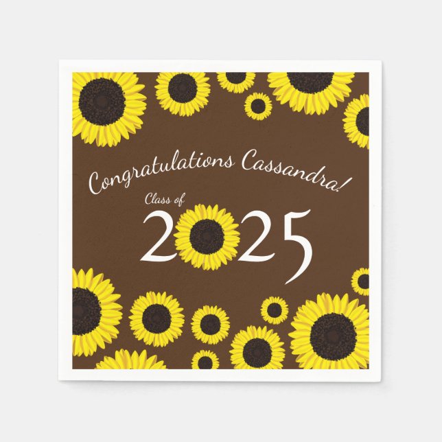 Sunflowers Country Graduation Party Brown Napkins (Front)