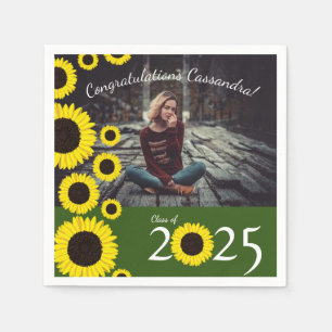 Sunflowers Country Graduation Party Green Napkin