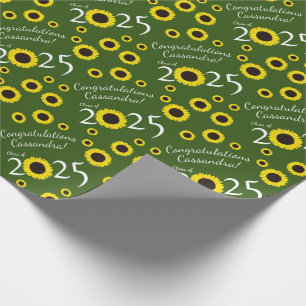Sunflowers Country Graduation Party Green Wrapping Paper