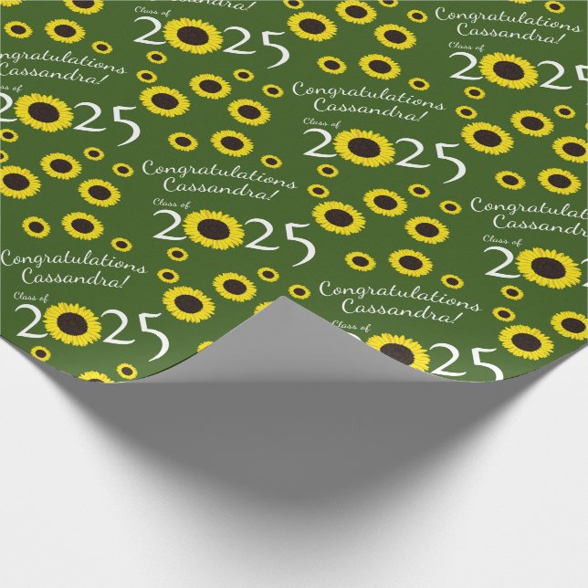Sunflowers Country Graduation Party Green Wrapping Paper (Corner)
