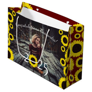 Sunflowers Country Graduation Party Maroon Large G Gift Bag