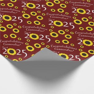 Sunflowers Country Graduation Party Maroon Wrapping Paper