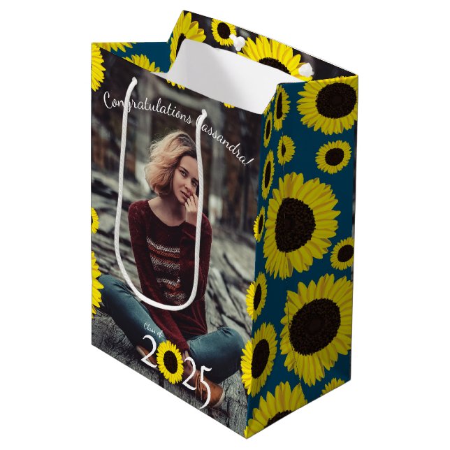 Sunflowers Country Graduation Party Medium Gift Bag (Front Angled)