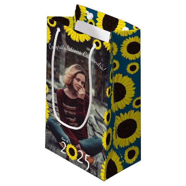 Sunflowers Country Graduation Party Small Gift Bag (Front Angled)