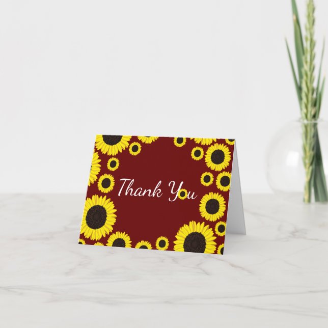 Sunflowers Country Graduation Party Thank You Card (Front)