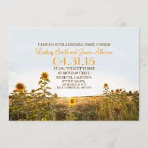 Sunflowers country rustic rehearsal dinner invite