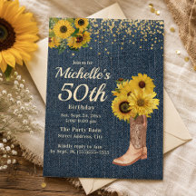 Sunflowers Cowboy Boots Blue Denim 50th Birthday