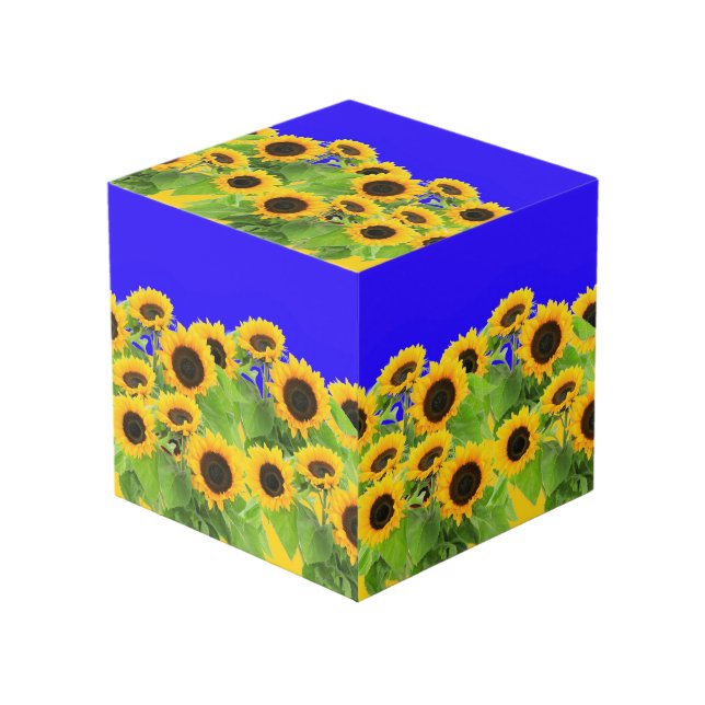 Sunflowers Cube Ukrainian Flag Colours (Front Angled)