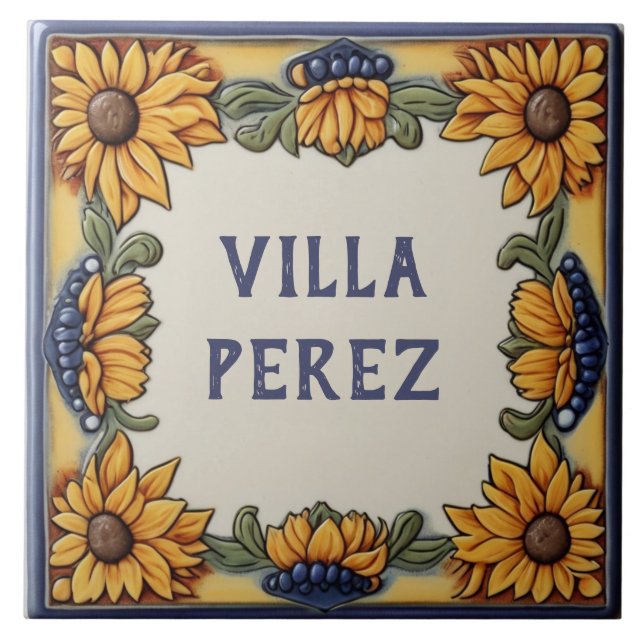 Sunflowers Custom House Name Plate Sign Plaque Tile (Front)