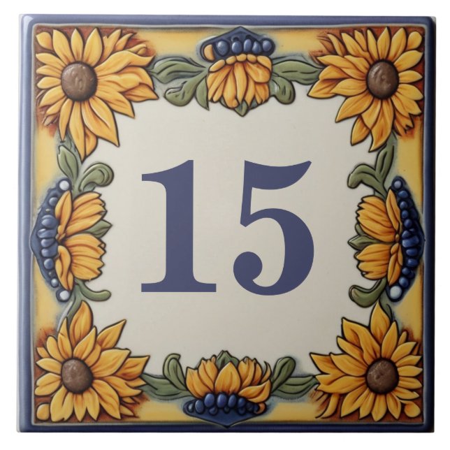 Sunflowers Custom House Number Plate Sign Plaque Tile (Front)