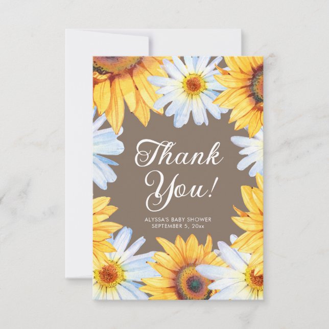 Sunflowers Daisies Baby Girl Shower Thank You (Front)