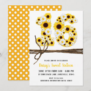 Sunflowers & Daisies SIXTEEN 16 Birthday Party Invitation