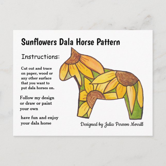 Sunflowers Dala Horse Pattern to Share Holiday Postcard (Front)