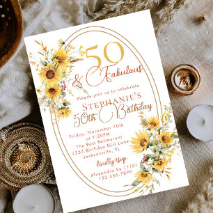 Sunflowers Delight 50 & Fabulous 50th Birthday Invitation