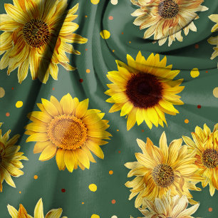 Sunflowers Dots Green Repeating Pattern Fabric