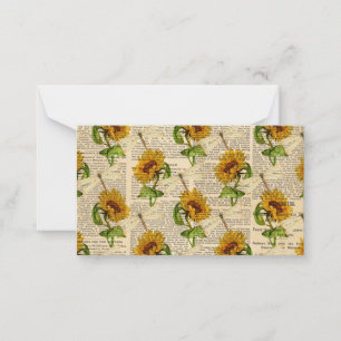 Sunflowers Dragonflies Old Newspaper Country Style Card