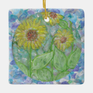 Sunflowers Dream Circle with Teal Art Ornament
