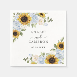 Sunflowers Dusty Blue Floral Greenery Personalized Napkin