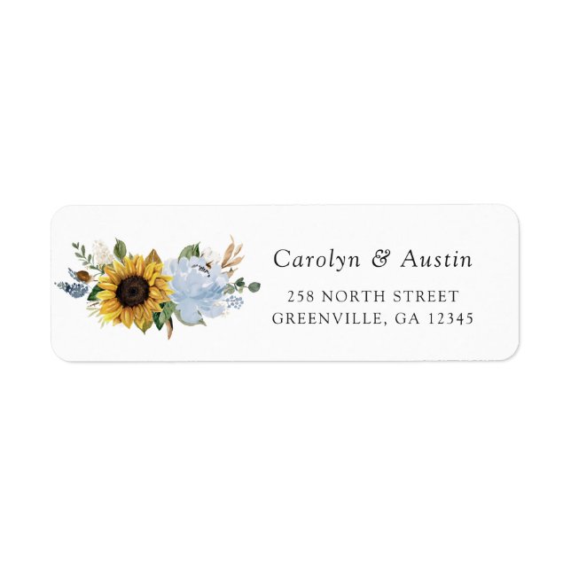 Sunflowers Dusty Blue Floral Return Address Label (Front)