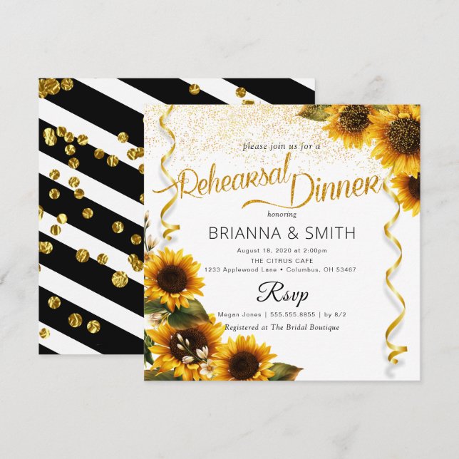 Sunflowers Élégant Dîner de répétition Invitation (Devant / Derrière)