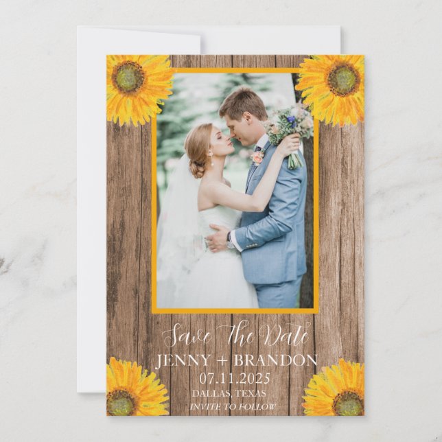 Sunflowers Elegant Modern Rustic Floral Photo  Save The Date (Front)