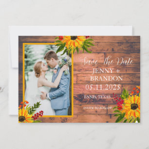 Sunflowers Elegant Rustic Yellow Floral Photo  Save The Date