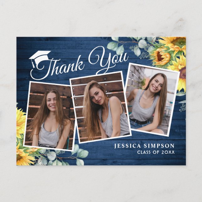 Sunflowers Eucalyptus 3 PHOTO Graduation Thank You Announcement Postcard (Front)