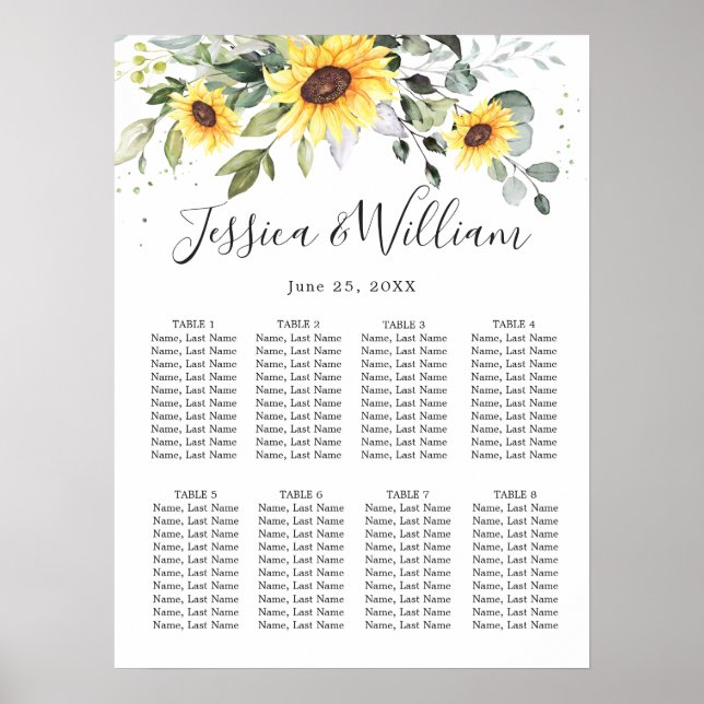 Sunflowers Eucalyptus 8 Tables SEATING CHART (Front)