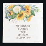 Sunflowers Eucalyptus 90th Birthday Napkin<br><div class="desc">Sunflowers and eucalyptus birthday party dinner napkins.  Contact me for assistance with customization or to request matching or coordinating products.</div>