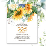 Sunflowers Eucalyptus 90th Birthday Postcard<br><div class="desc">Beautiful yellow sunflowers and green leaves 90th birthday party invitation for women.  You can customize the text on this card for a birthday party for any age you are celebrating.</div>