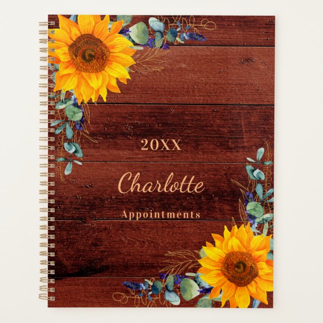 Sunflowers eucalyptus brown wood planner (Front)