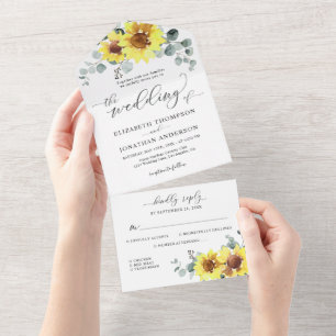 Sunflowers Eucalyptus Elegant Floral Wedding RSVP  All In One Invitation
