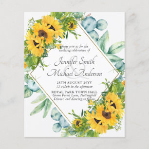 Sunflowers Eucalyptus Floral Leaves Wedding Invite