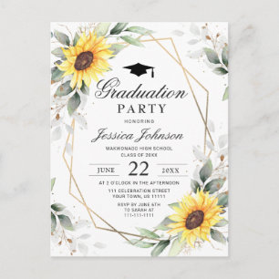 Sunflowers Eucalyptus Graduation Party Invitation Postcard