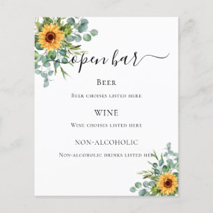Sunflowers eucalyptus greenery bar menu