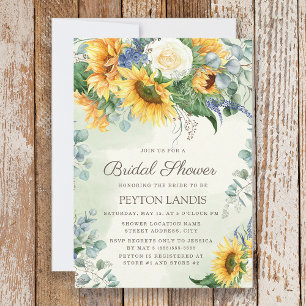 Sunflowers Eucalyptus Leaves Bridal Shower Invitation