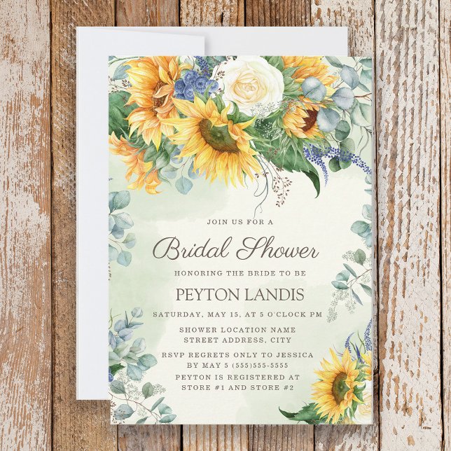 Sunflowers Eucalyptus Leaves Bridal Shower Invitation (Sunflowers and eucalyptus bridal shower invitation)