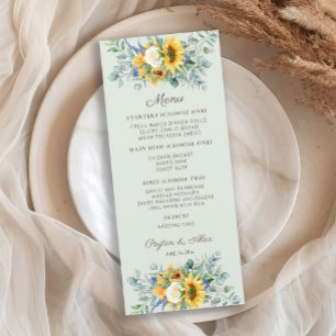 Sunflowers Eucalyptus Leaves Wedding Reception Menu