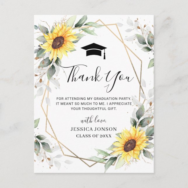 Sunflowers Eucalyptus PHOTO Graduation Thank You Announcement Postcard (Front)