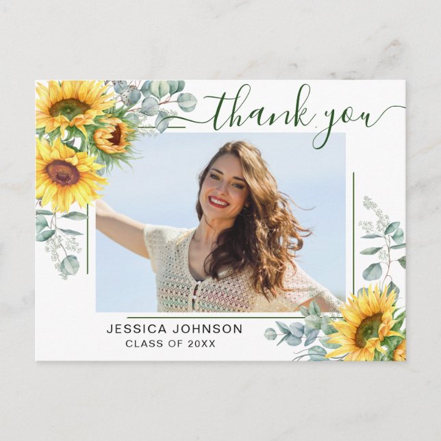 Sunflowers Eucalyptus PHOTO Graduation Thank You P Postcard (Front)