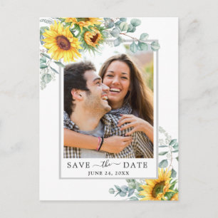 Sunflowers Eucalyptus PHOTO Wedding Save the Date Postcard