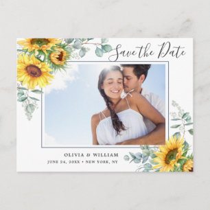 Sunflowers Eucalyptus PHOTO Wedding Save the Date Postcard